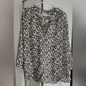 JACHS Girlfriend Olive and White Blouse